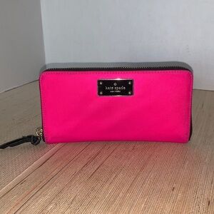 KATE SPADE Wilson Road Neda Continental Zip Around Nylon Wallet Radish Pink